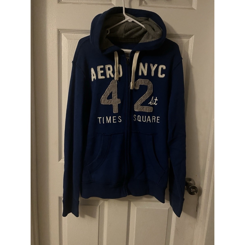 Aeropostale Blue Full Zip Hooded Fleece Hoodie L Men's with Pockets